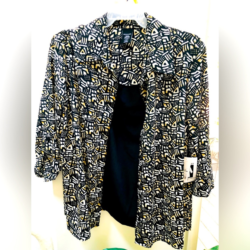 George Black and Gold Abstract Blouse with attached black camesole